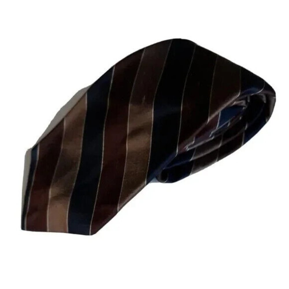 Norm Thompson Tie Brown Blue Silk Striped Vintage Retro Classic Pointed